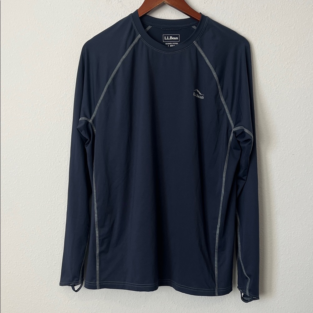 L.L. Bean Blue Long Sleeve Shirt with Gray Trim